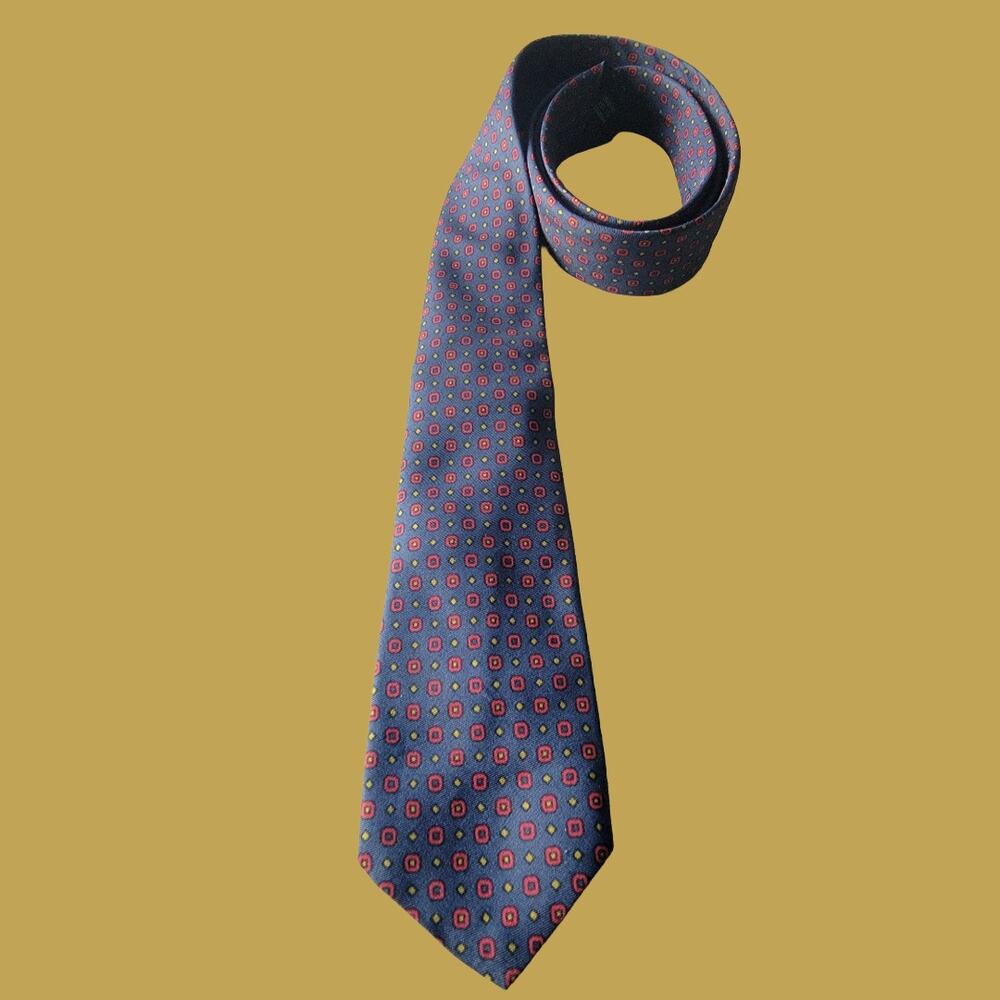 Vintage 1960s MCM Navy and Red Angelo Correlli Italian Thin Silk Tie